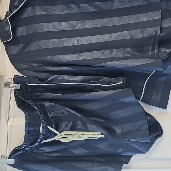 Free People Blue Silk Striped Pajama Top &  Short - Picture 5 of 7